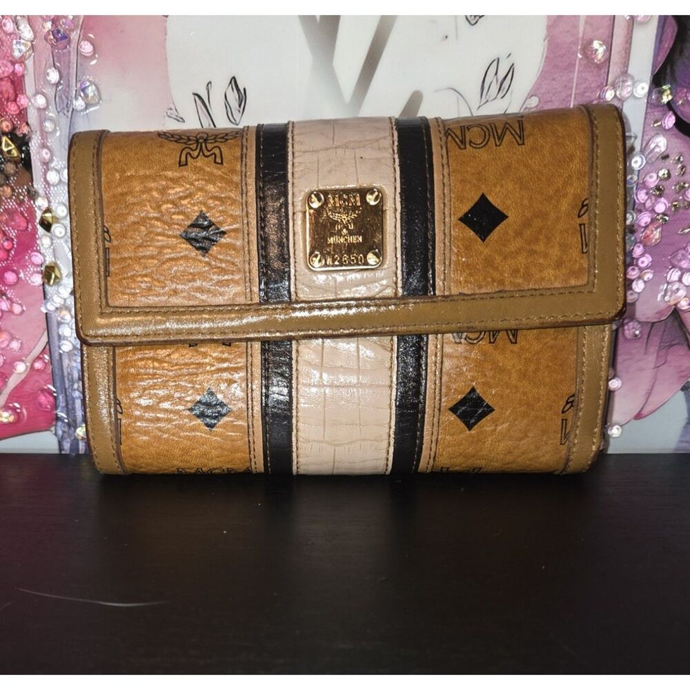 Authentic MCM Choco Monogram Trifold Wallet